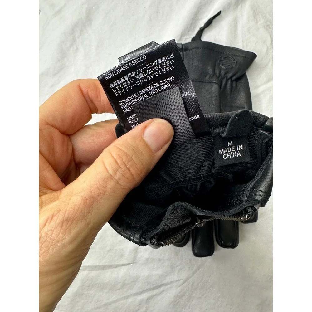 Harley Davidson Gloves Womens Black Leather Sz M Biker Motorcycle Zipper